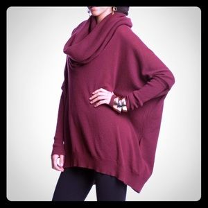 Autumn Cashmere Oversize Draped Red Sweater, XS